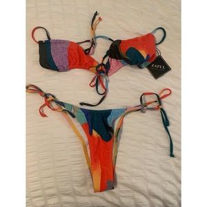 Zaful Bowknot Colorblock Tie Side String Bikini